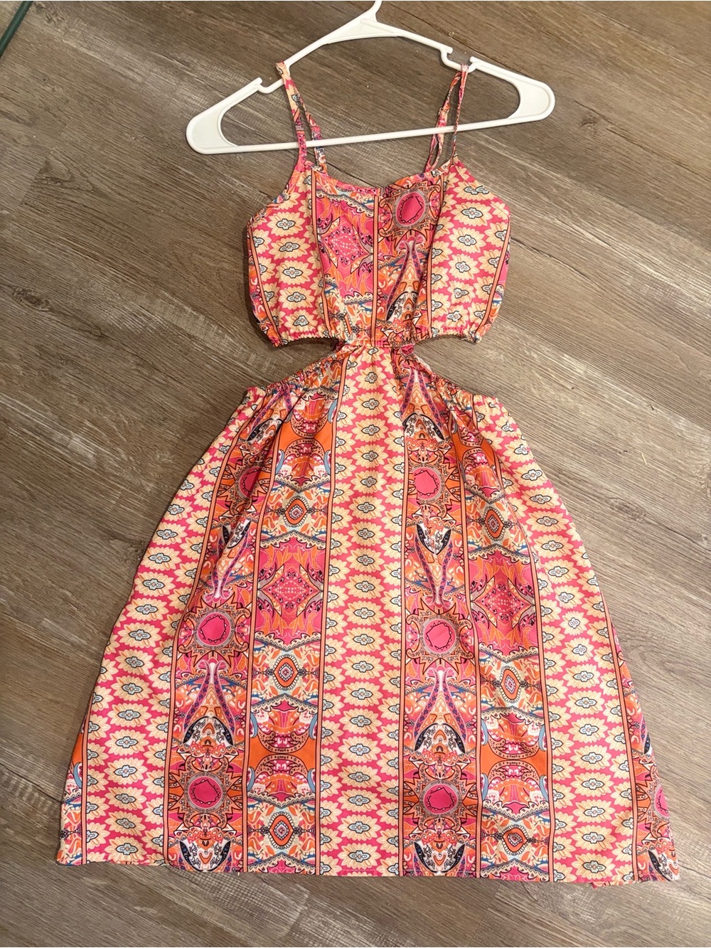 Girl Pink & Orange Boho Cutout Midi Dress size 12Y